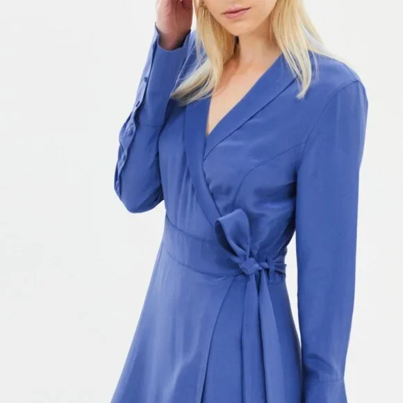 NWT Equipment Gowin Silk Wrap High Low Hem Midi Dress Letterman Blue XS, S $428 - Picture 10 of 10
